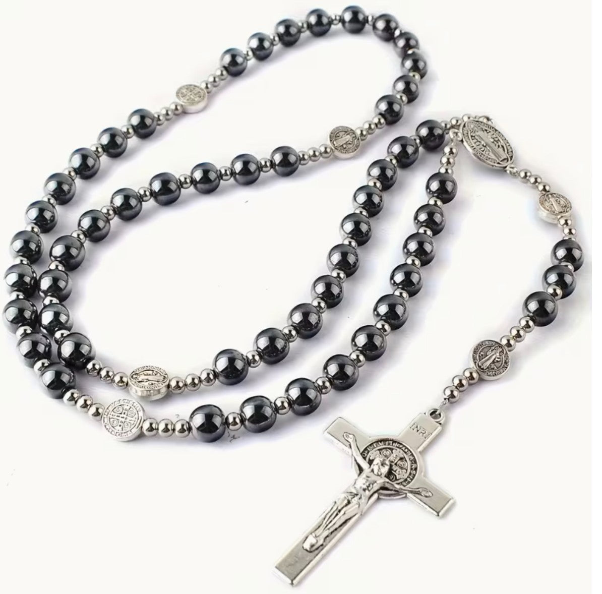 Saint Benedict Black Obsidian (Medium) Rosary, New #Gftshp-228