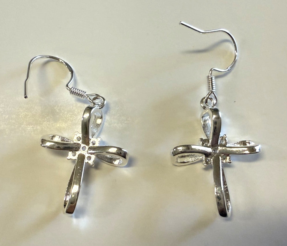 .925 Sterling Silver 1.50" Cross Earrings, New #AB-380-R2