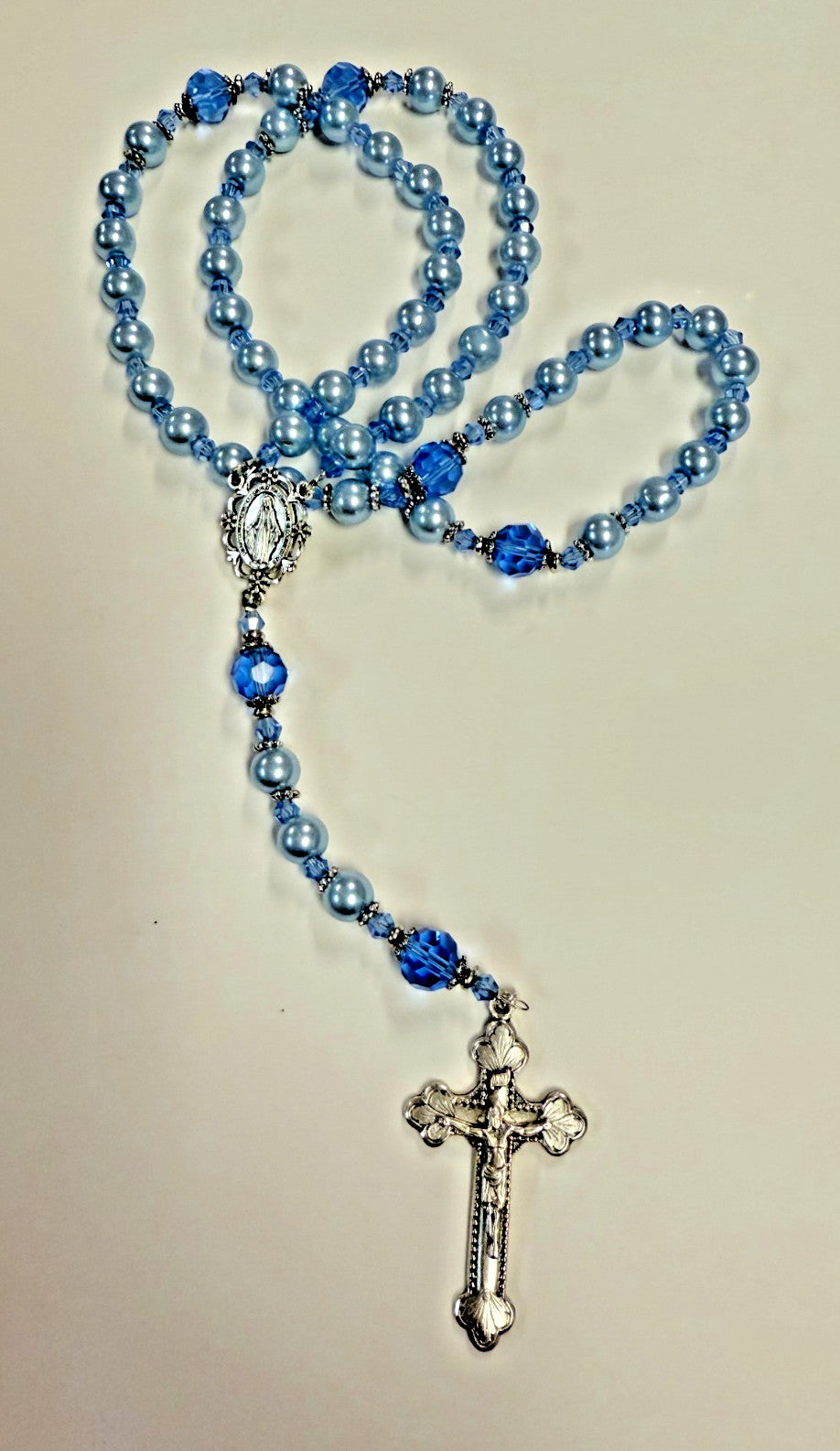 Blue Rosary with Faux  Glass Pearl and  Faceted Crystal Beads, New #Gftshp-53 - Journeys of Faith