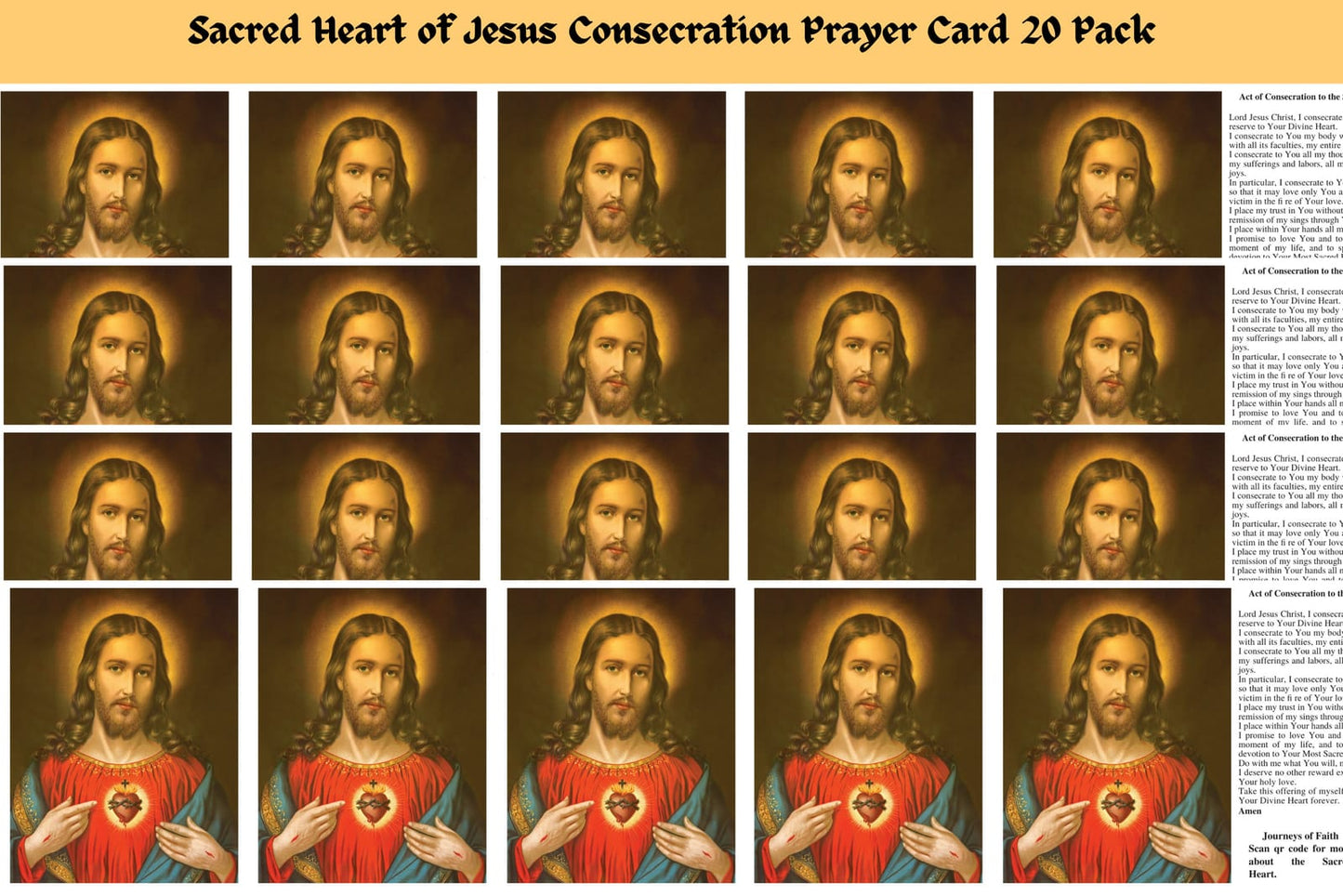 Sacred Heart Consecration Prayer Cards Laminated Journeys of Faith Art:Art Prints
