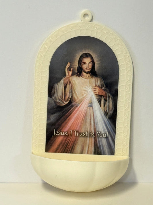 Divine Mercy  5.25" Holy Water Font, New #AB-338-R2 - Journeys of Faith