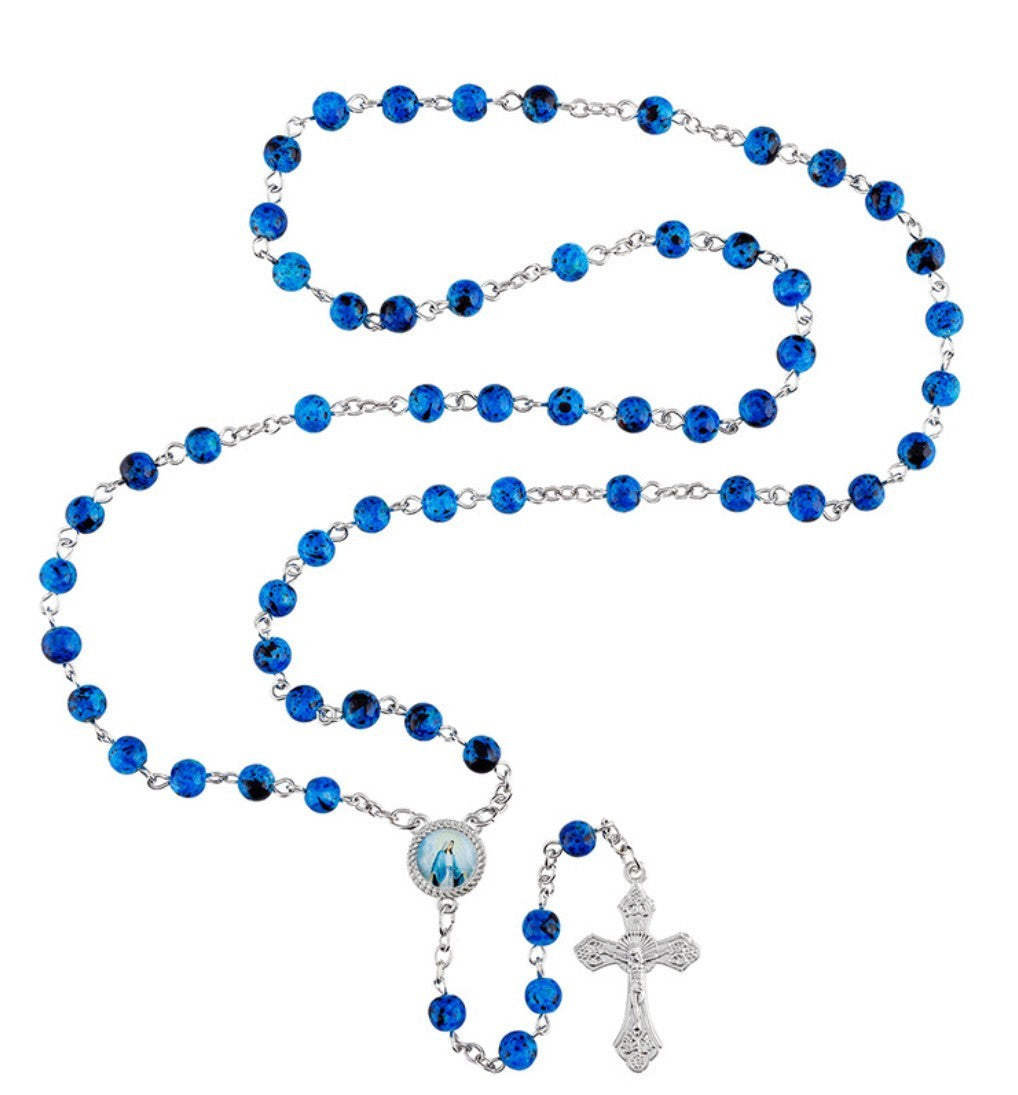 Our Lady of Grace, Blue Marble Rosary, New  #Gftshp-69 - Journeys of Faith