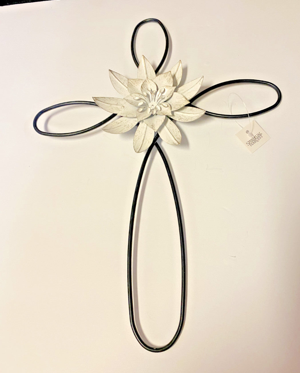 Iron Decorative with White Metal Flower in the Center Wall Cross, New #AB-214 - Journeys of Faith