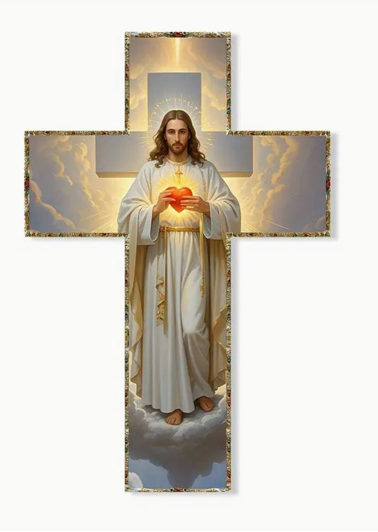 Jesus Christ 2D Flat Wood 12" Cross, New #AB-340-R2 - Journeys of Faith