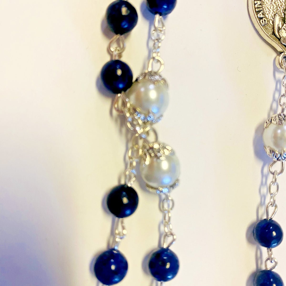 St Michael/Spiritual Warrior Faux Lapis & Glass Pearl Beads Rosary, New  #AB-044 - Journeys of Faith