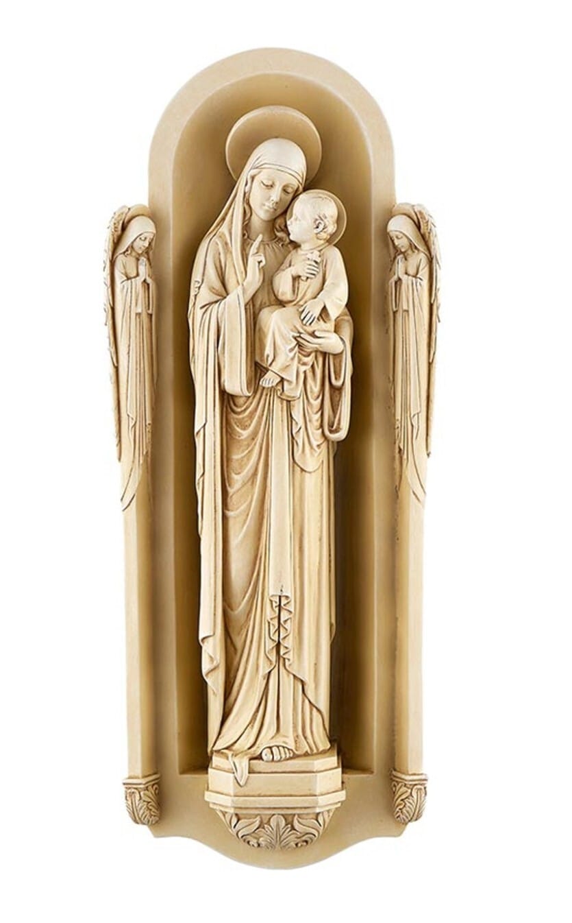 Virgin Mary and Child Jesus 17.5-inch religious plaque, collectible Christian statue by Bob and Penny Lord Journeys of Faith.