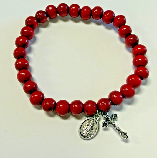 Divine Mercy  Red Stretchable  Bracelet, New #Gftshp-148 - Journeys of Faith
