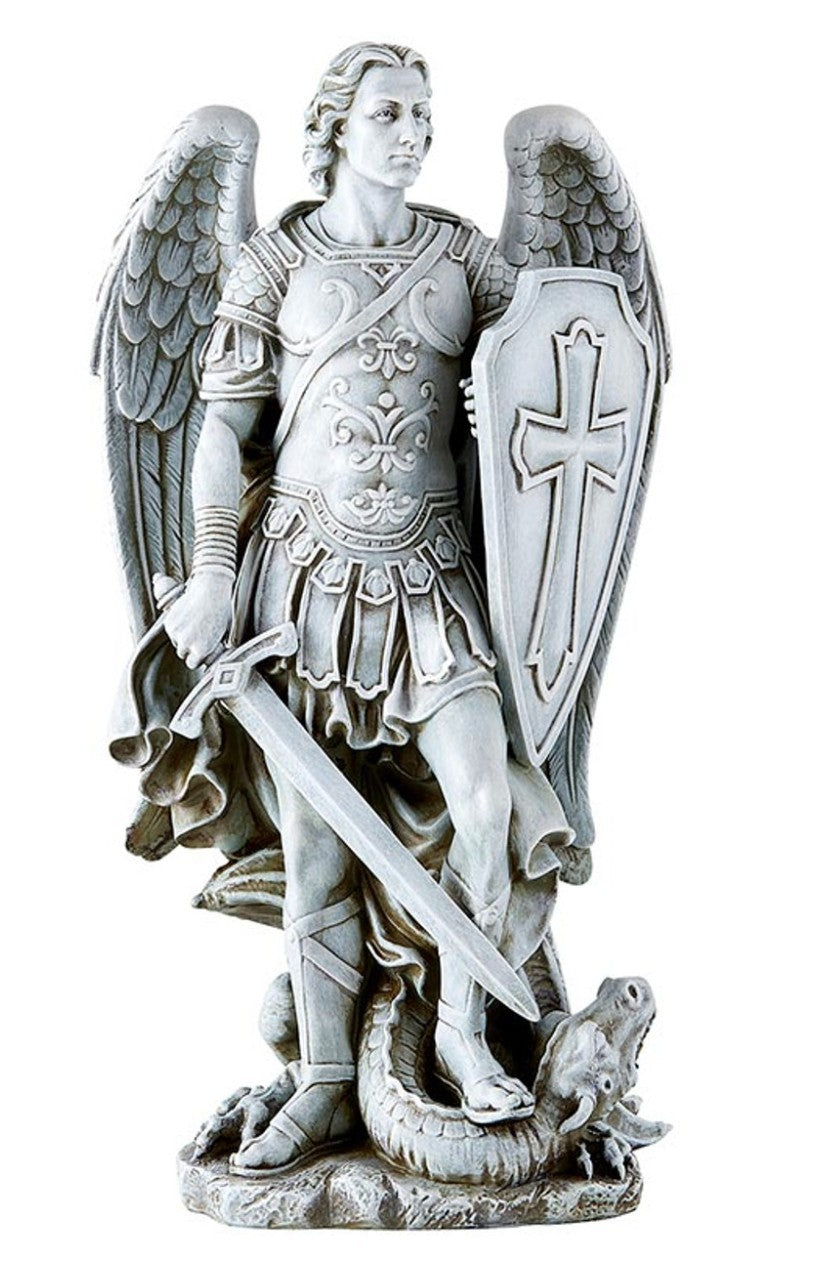 Saint Michael the Archangel statue, 12.25-inch religious collectible by Bob and Penny Lord, featuring detailed angel figure with sword and shield.