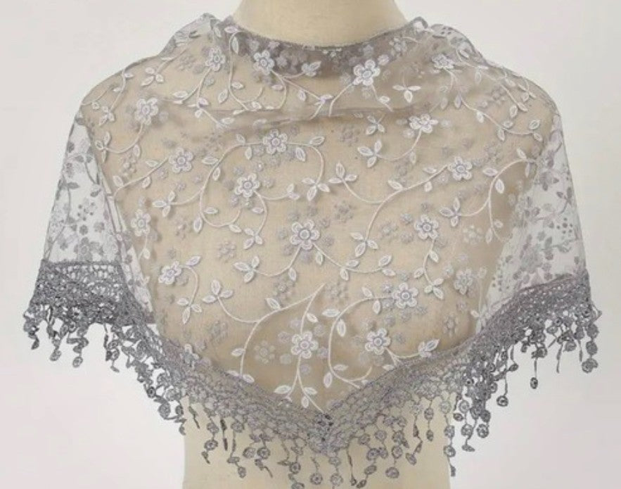 Women's  Gray Lace with white accents, Church Veil, New #AB-453-R2