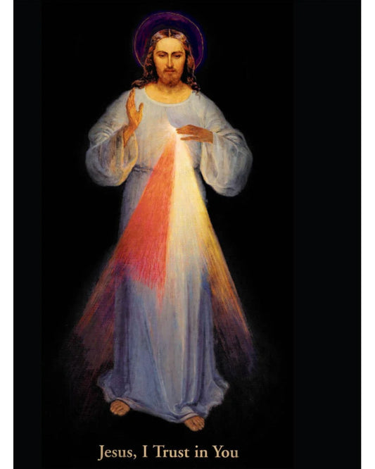 Linen textured art print of the Divine Mercy from Vilnius, featuring religious imagery, by Bob and Penny Lord Journeys of Faith.