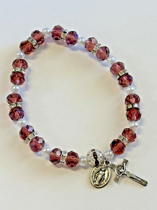 Crystal Rosary 7.5"  Stretchable  Bracelet, New #AB-392-R2