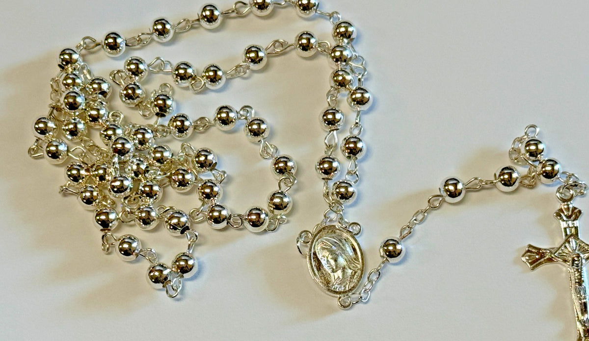 Divine Mercy and Blessed Mother,  Silver Rosary, New #Gftshp-229 - Journeys of Faith