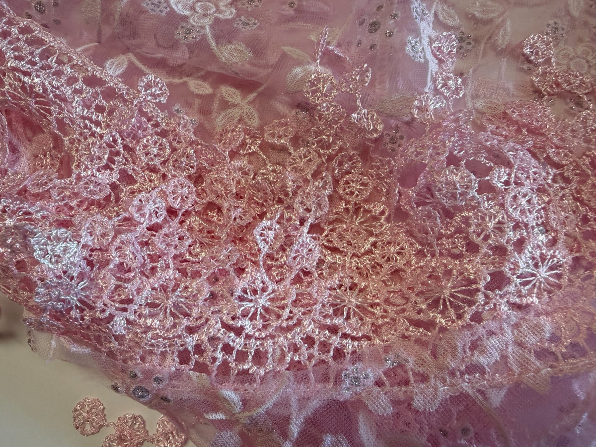 Women's  Pink Lace Church Veil, New #AB-456-R2