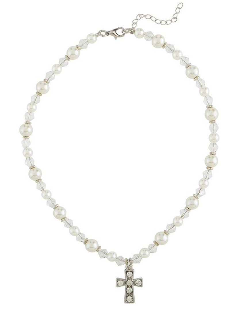 First Communion Faux Pearl/Rhinestones 14" Necklace, New  #Gftshp-90 - Journeys of Faith