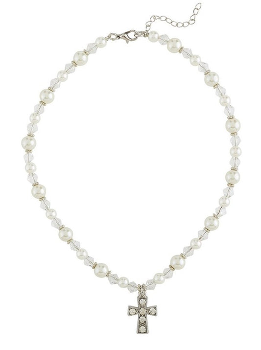 First Communion Faux Pearl/Rhinestones 14" Necklace, New  #Gftshp-90 - Journeys of Faith