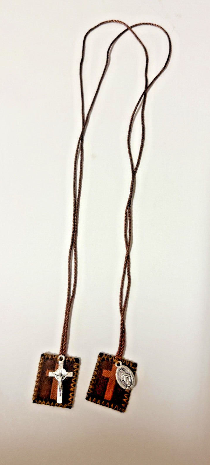 Brown Scapular with Cross & Medal, New #Gftshp-192