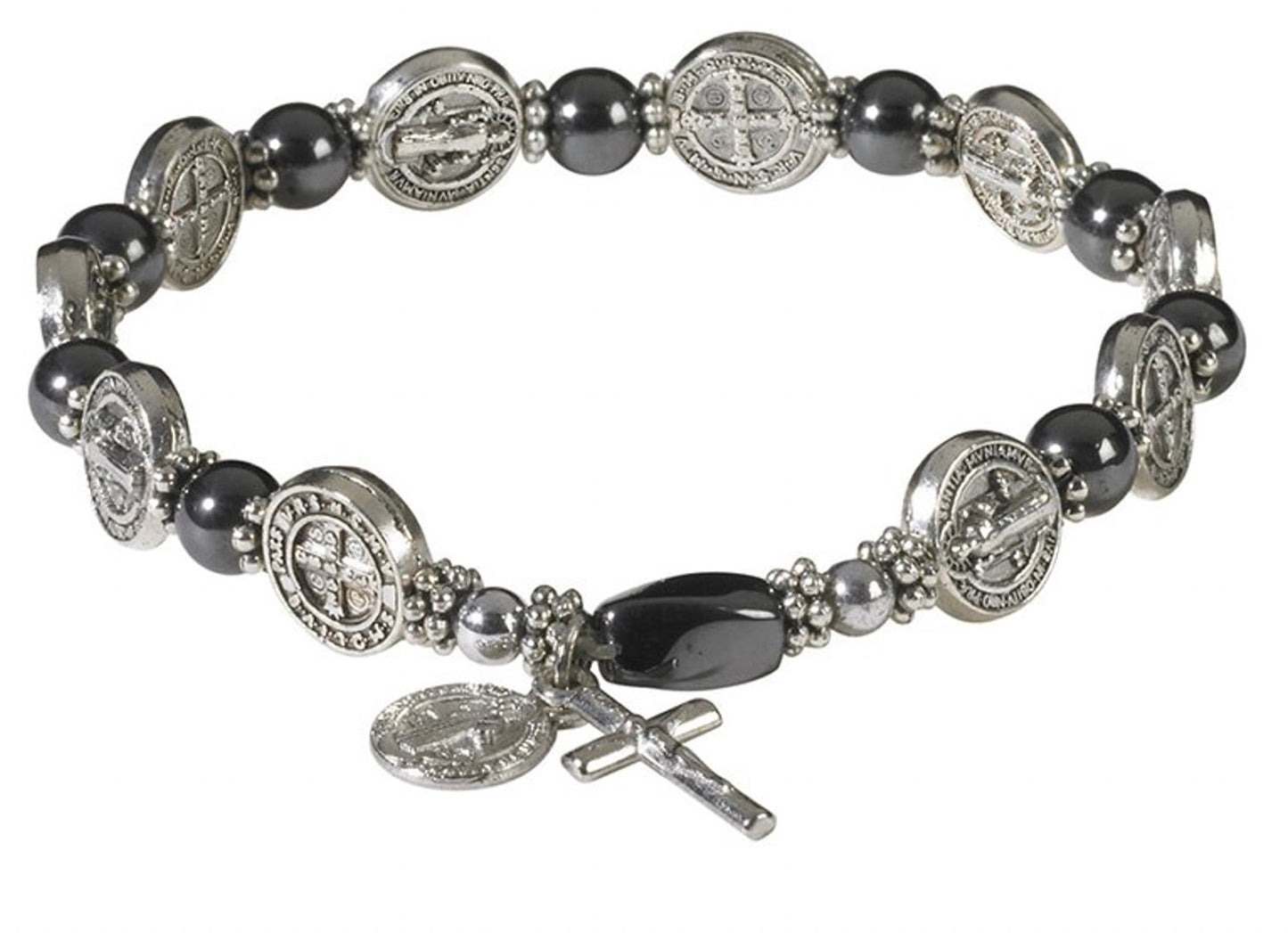 Saint Benedict Hematite Stretch Bracelet , New #AB-394-R2