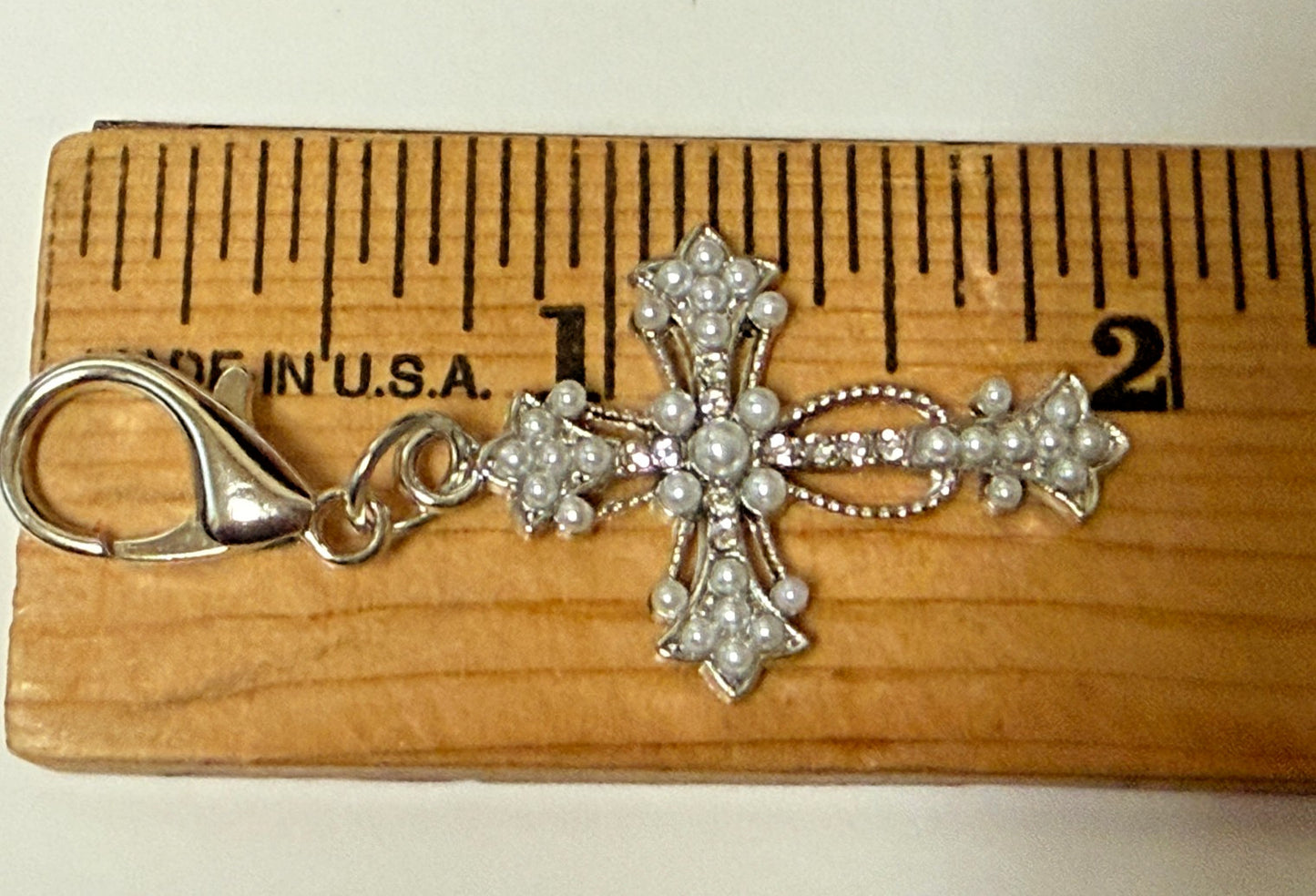 Imitation Pearl + Crystal Cross Devotional Clip, New #Gftshp-133 - Journeys of Faith