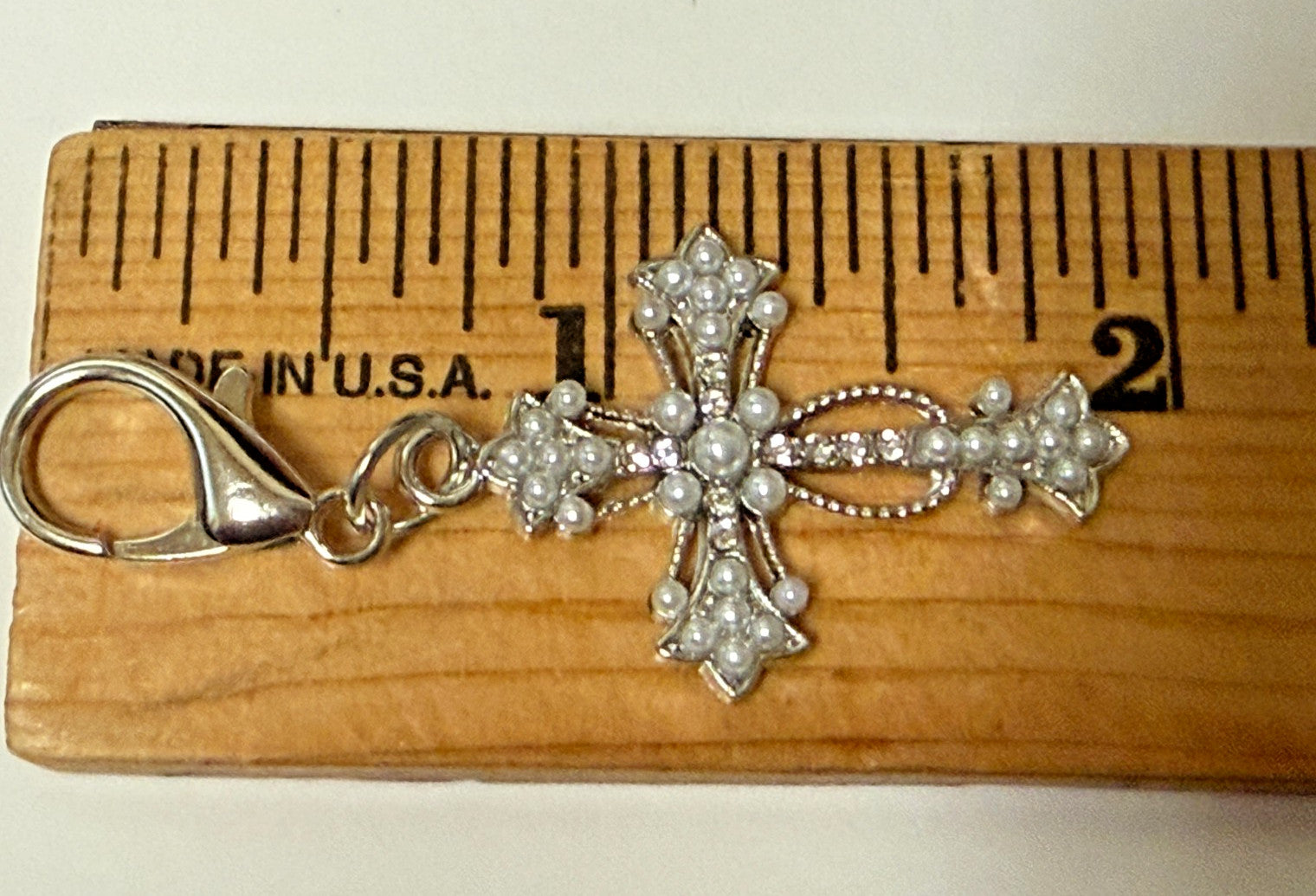 Imitation Pearl + Crystal Cross Devotional Clip, New #Gftshp-133 - Journeys of Faith