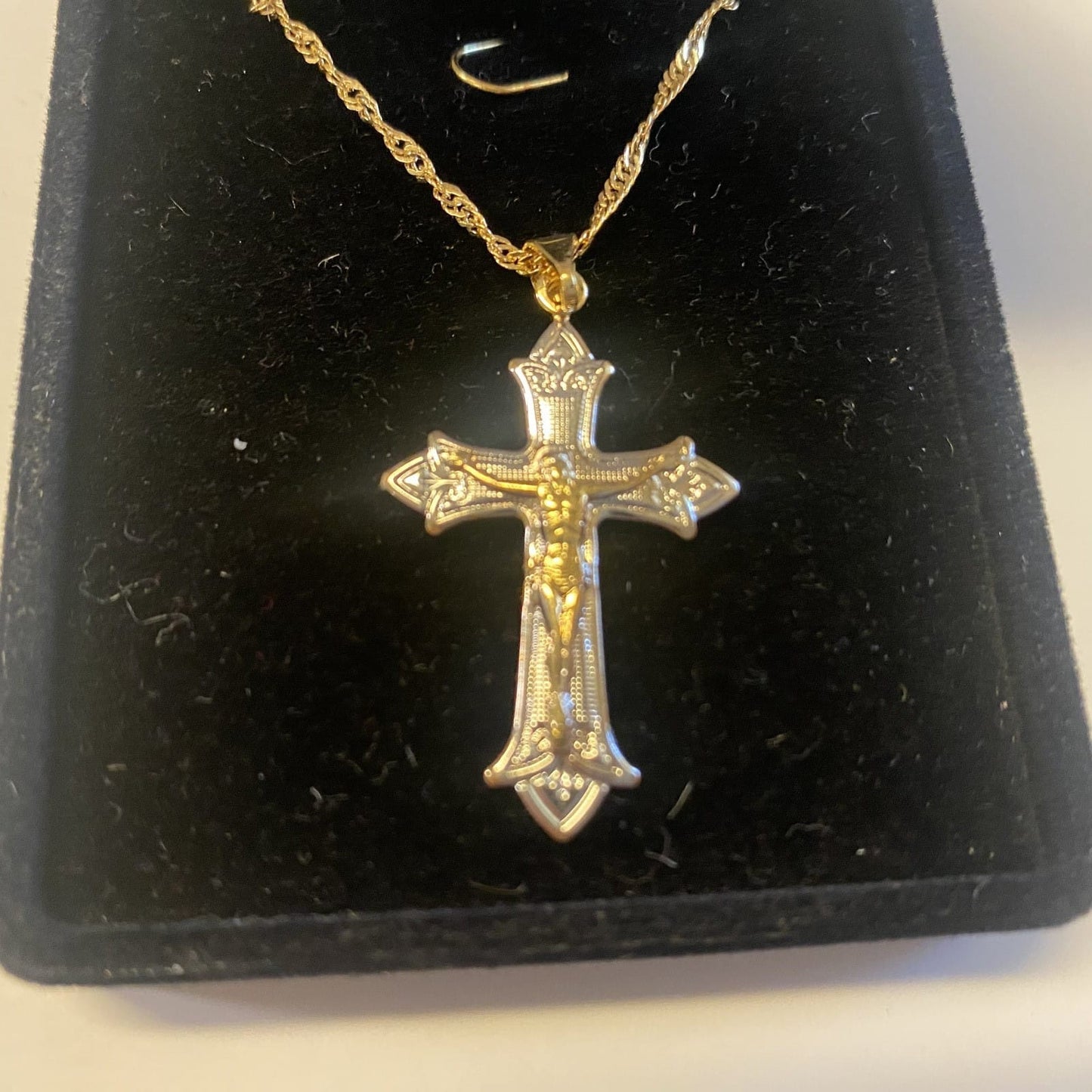 Gold & Silver 1.75" Crucifix, Brazilian Gold Plated 20" Necklace, New, Gftshp-15 Fashion Jewelry Jewelry & Watches:Fashion Jewelry:Necklaces & Pendants
