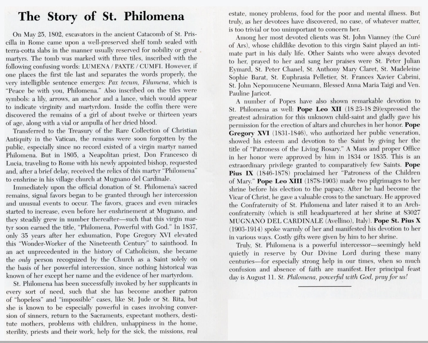 Saint Philomena Novena Prayer Card 50 Pack  PC-65