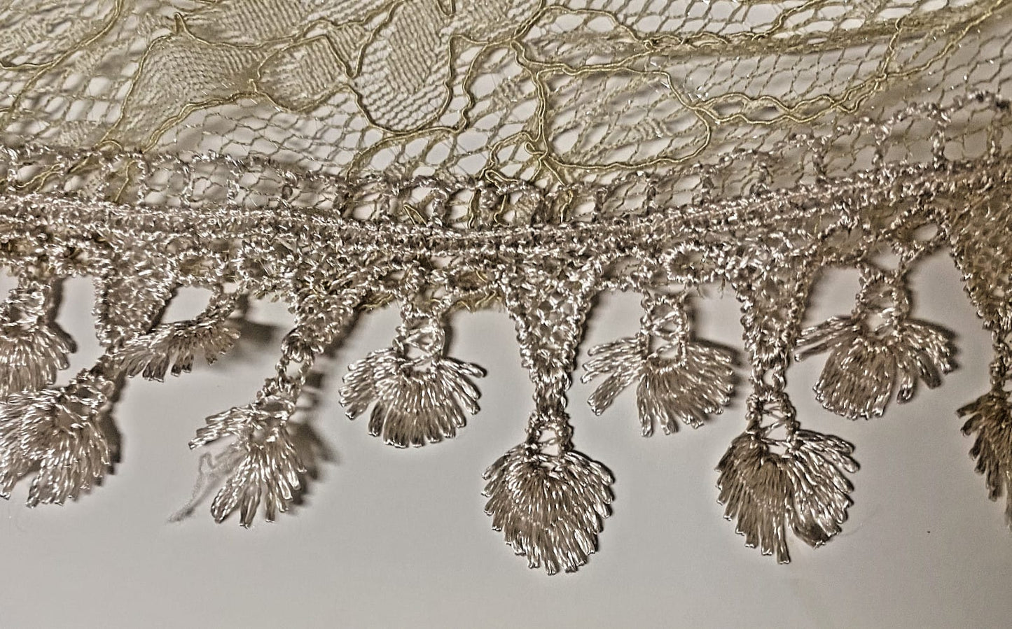 Light khaki lace church veil for women, featuring delicate lace fabric and a classic design, perfect for special occasions.
