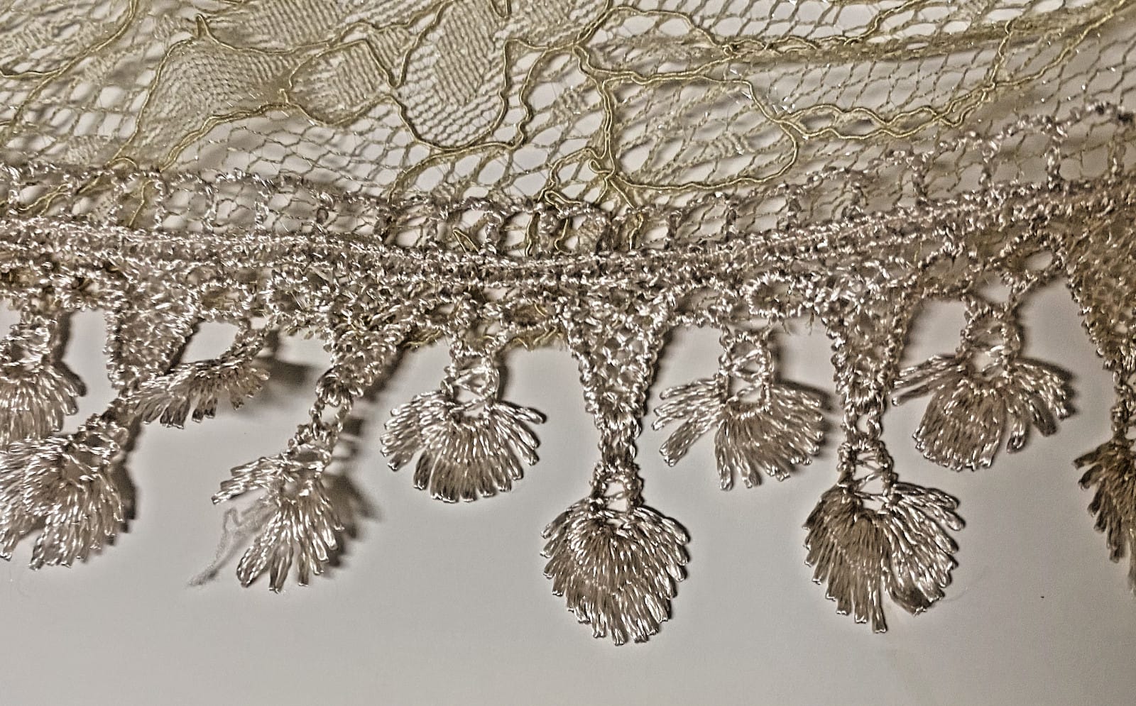 Light khaki lace church veil for women, featuring delicate lace fabric and a classic design, perfect for special occasions.