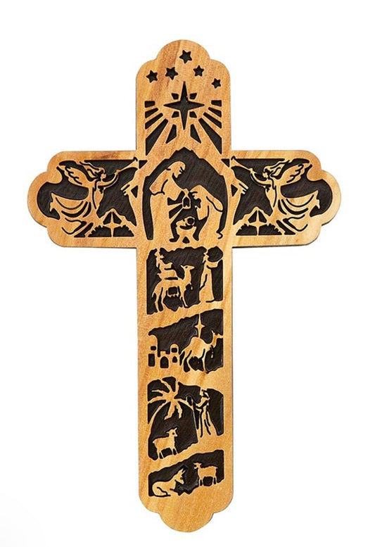Olive Wood Nativity 6" Small Cross, New #AB-345-R2 - Journeys of Faith