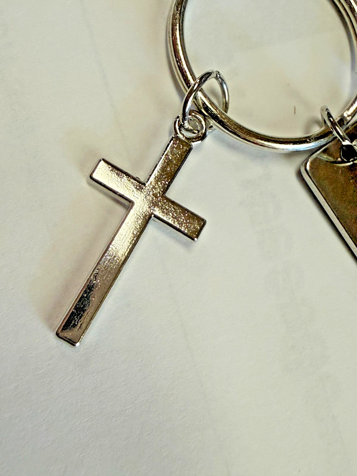 Key Ring with hanging cross, bar with " Let God Lead", New #Gftshp-265