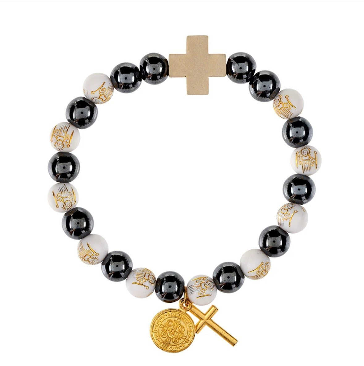 Dark Gray and  White  Hematite Bead Bracelet, New #Gftshp-274 - Journeys of Faith