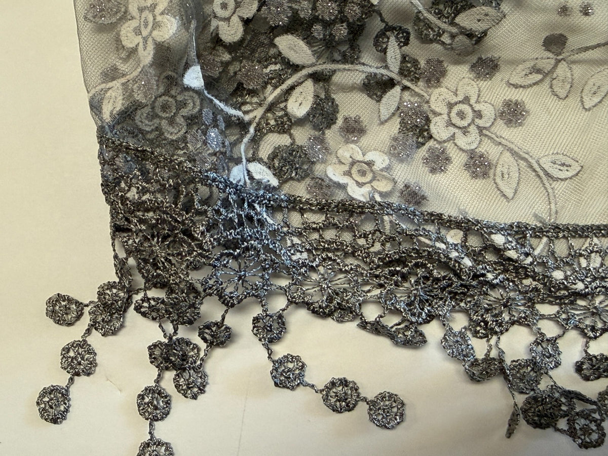 Women's  Gray Lace with white accents, Church Veil, New #AB-453-R2