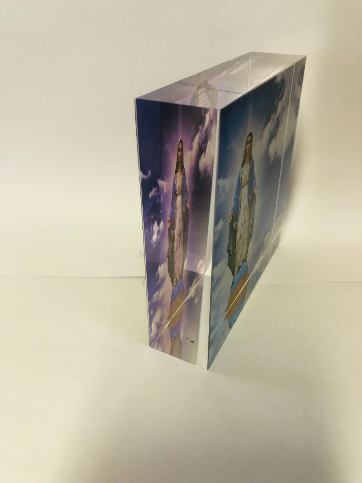 Acrylic image block of Our Lady of Grace, a Christian religious collectible by Bob and Penny Lord, showcasing a detailed spiritual depiction.