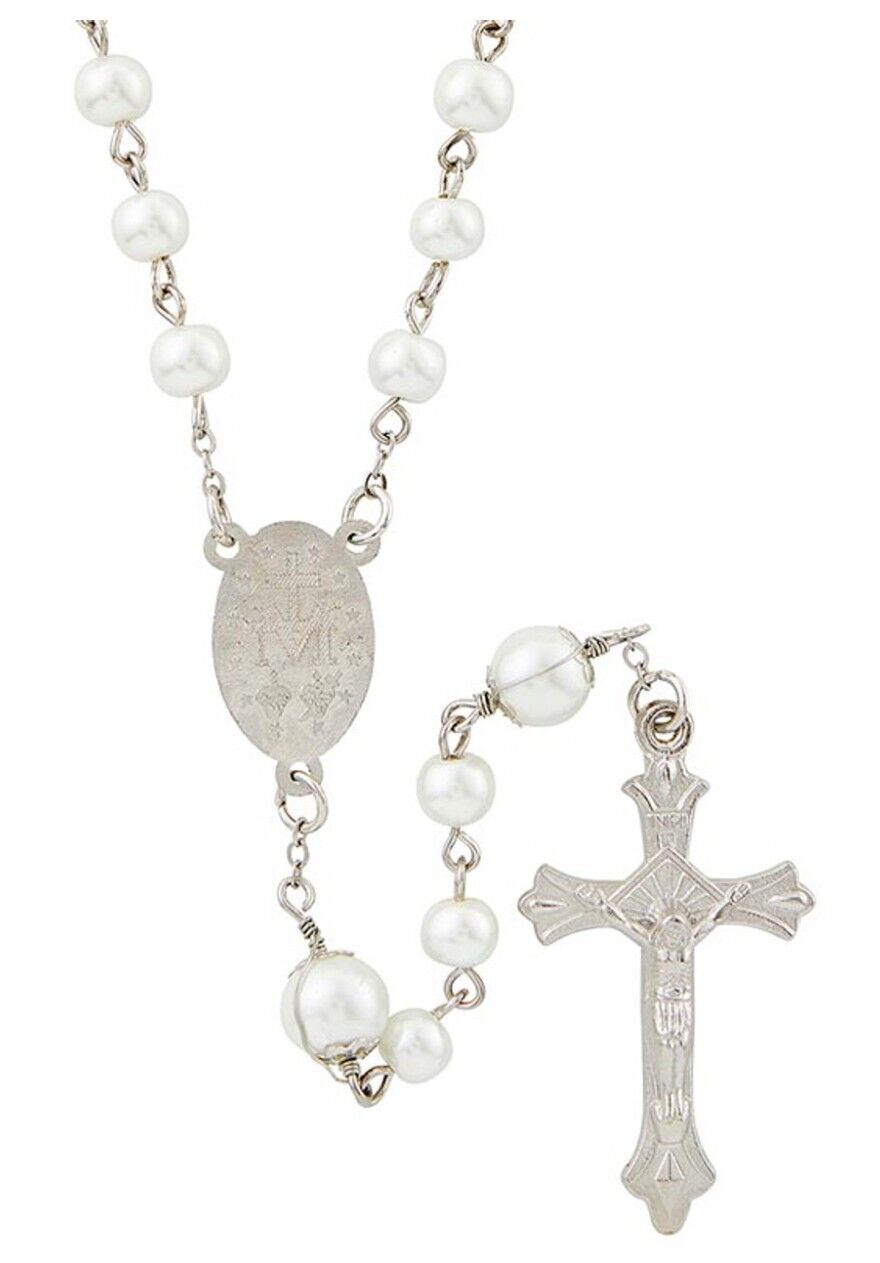 White Mother of Pearl Faux Rosary, New #AB-94