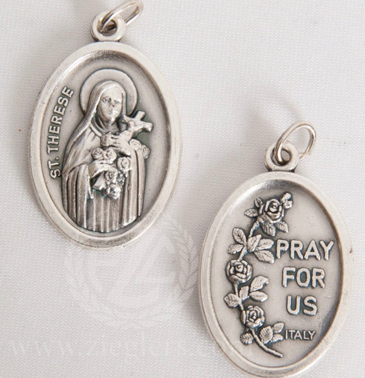 Saint Therese of Lisieux Silver tone Medal, New from Italy, #MD-109
