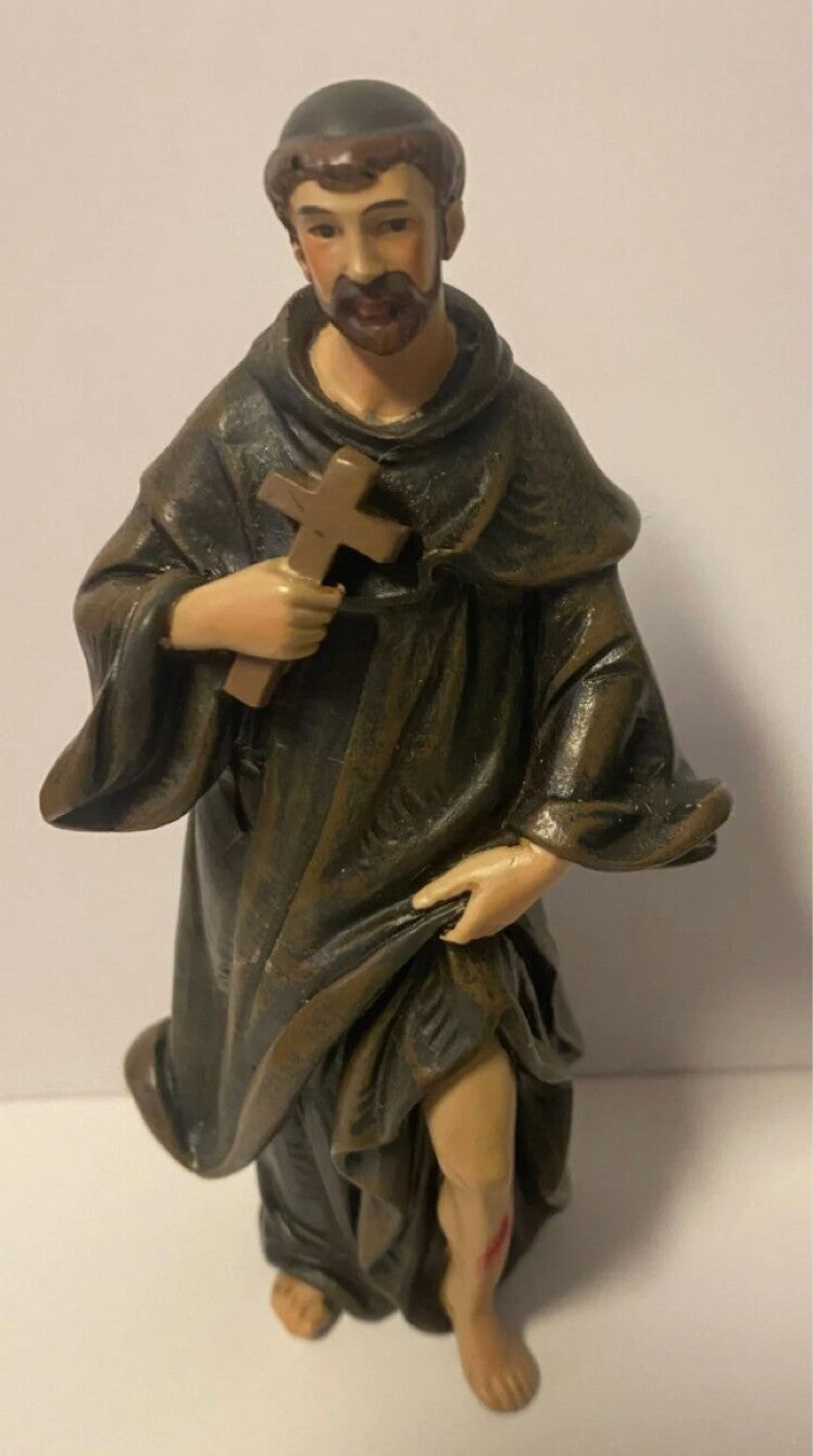 Colorful 4-inch Saint Peregrine statue by Bob and Penny Lord, depicting the Cancer Saint with detailed religious features.