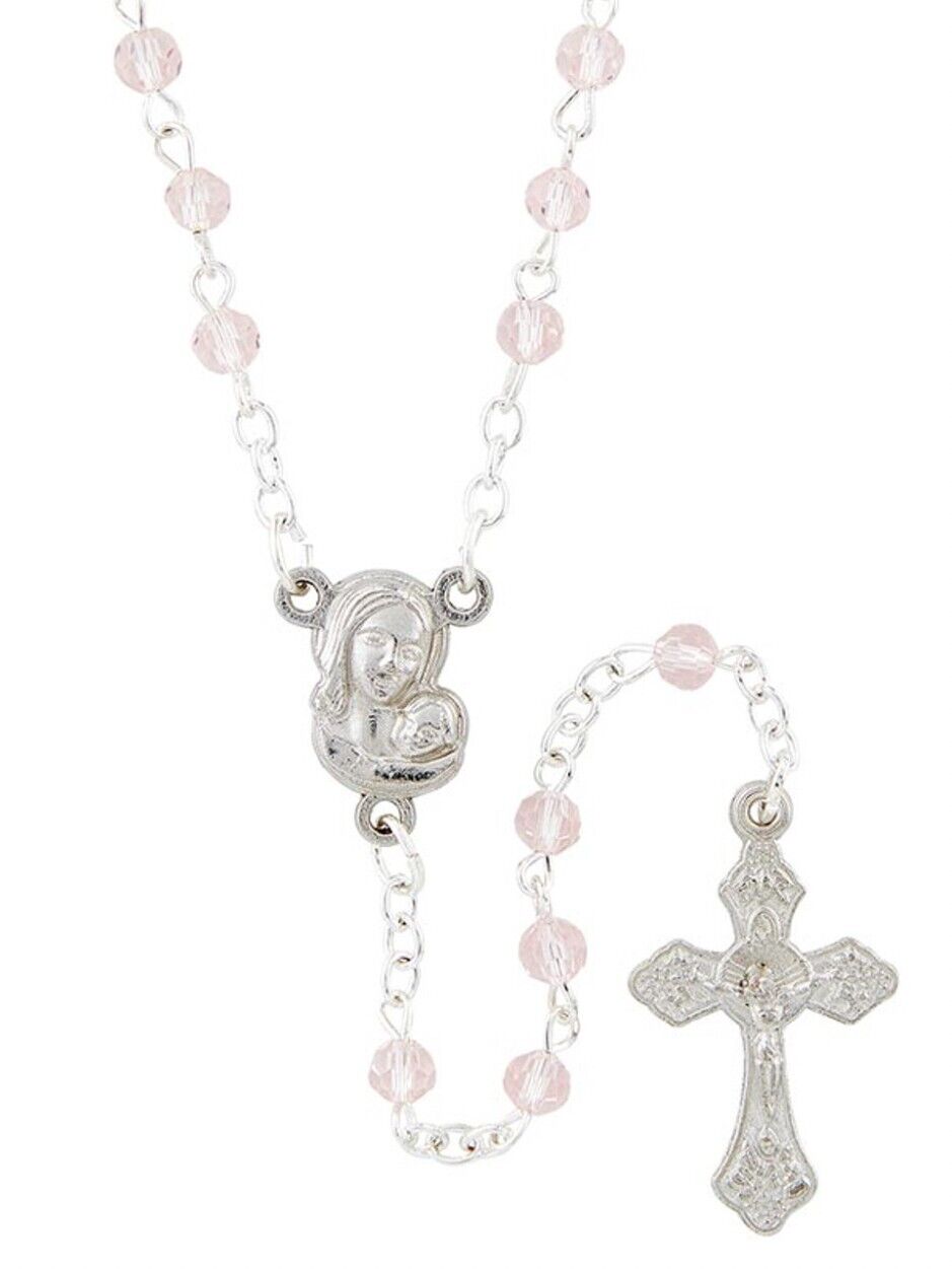 Pink Heart Case with  Pink Glass Rosary, New # AB-049-1