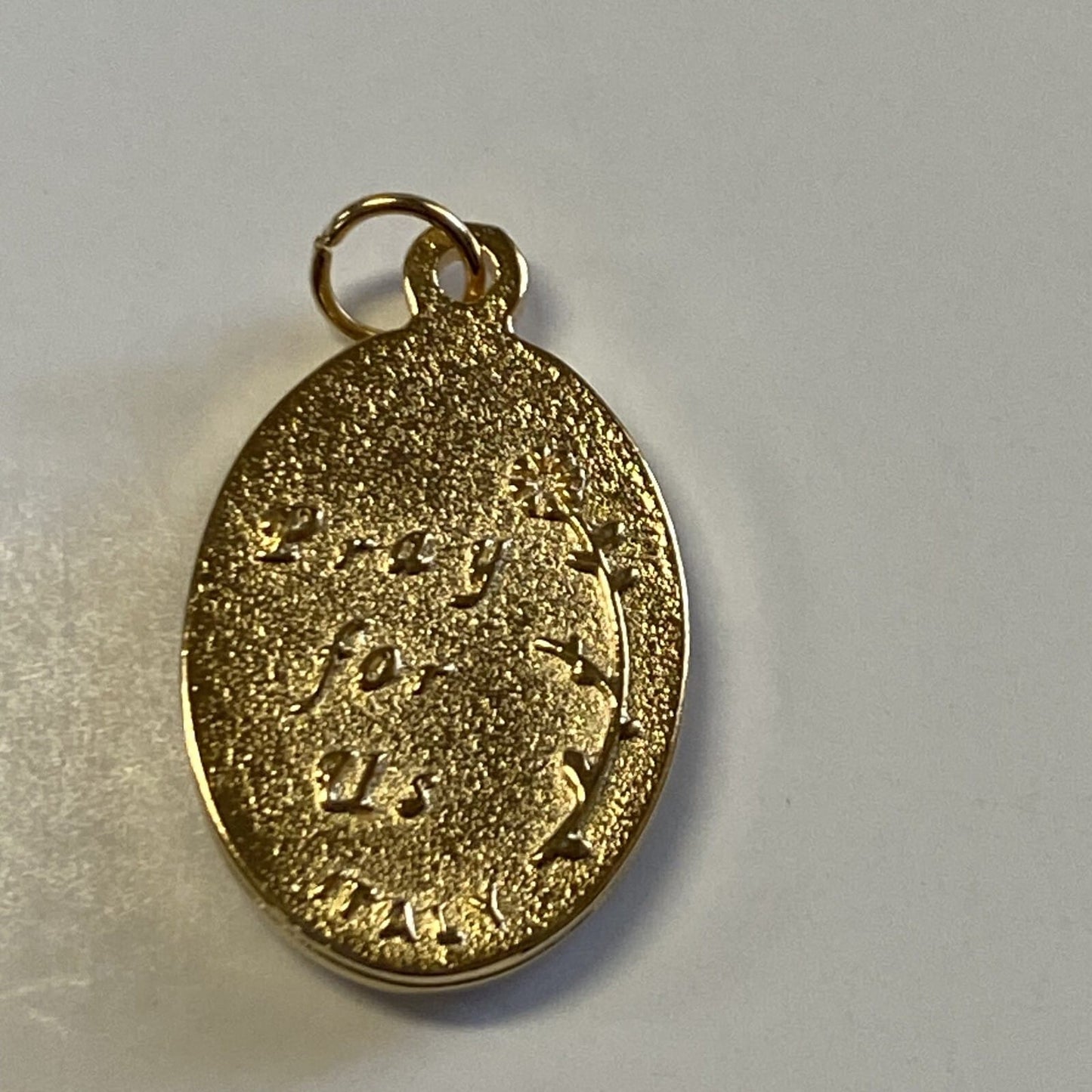 Silver and gold oval Our Lady of the Miraculous medal, Christian religious medal by Bob and Penny Lord Journeys of Faith.