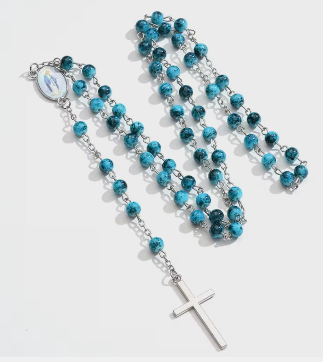 O.L. of  the Miraculous Medal  Aqua Blue Rosary,  New  #Gftshp-247