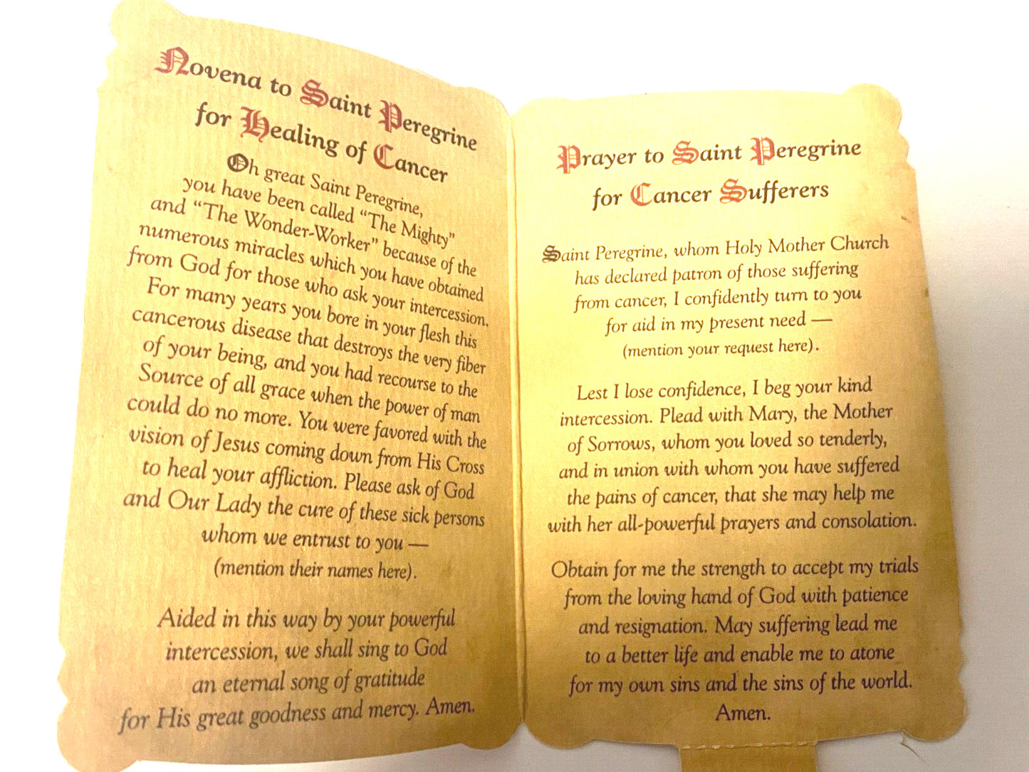 Saint Peregrine Laziosi  (The Cancer Saint)  Prayer Card + Medal, New #PCM-024
