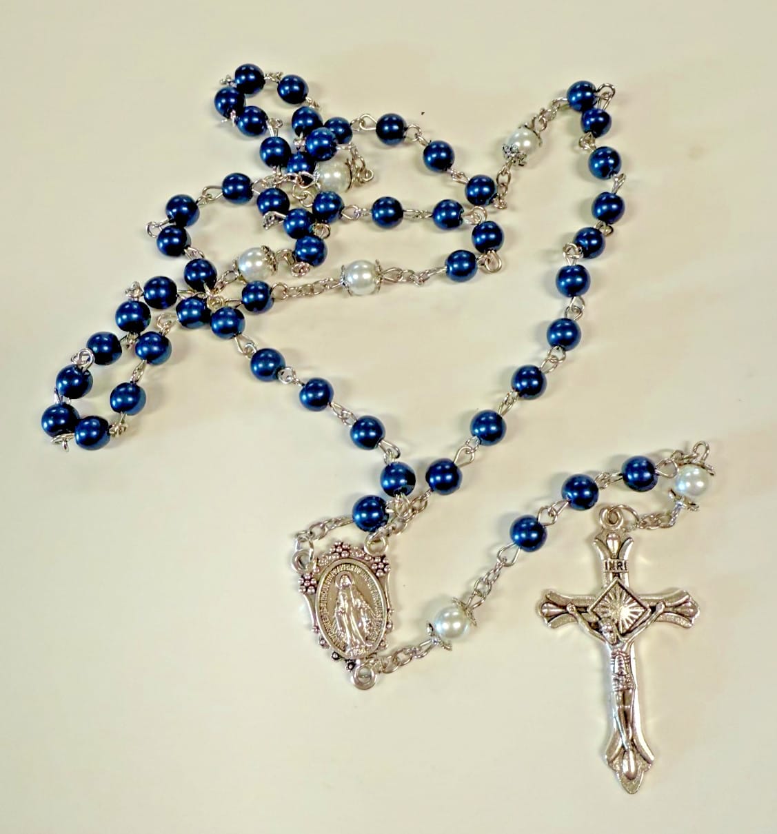 Midnight Blue Glass Beads Wire Wrapped Rosary, New Gftshp-60 Journeys of Faith Collectibles:Religion & Spirituality:Christianity:Rosaries