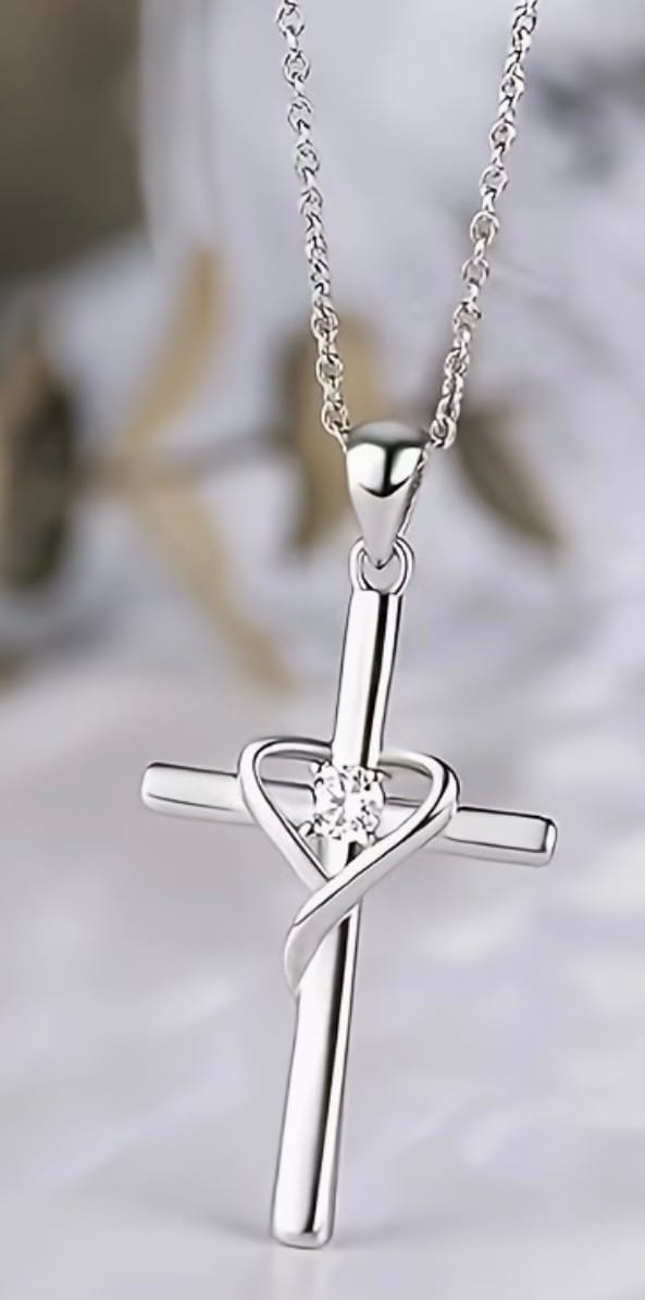 Cross with a heart 16.50" silver tone necklace, New #Gftshp-106 Unbranded Jewelry & Watches:Fashion Jewelry:Necklaces & Pendants