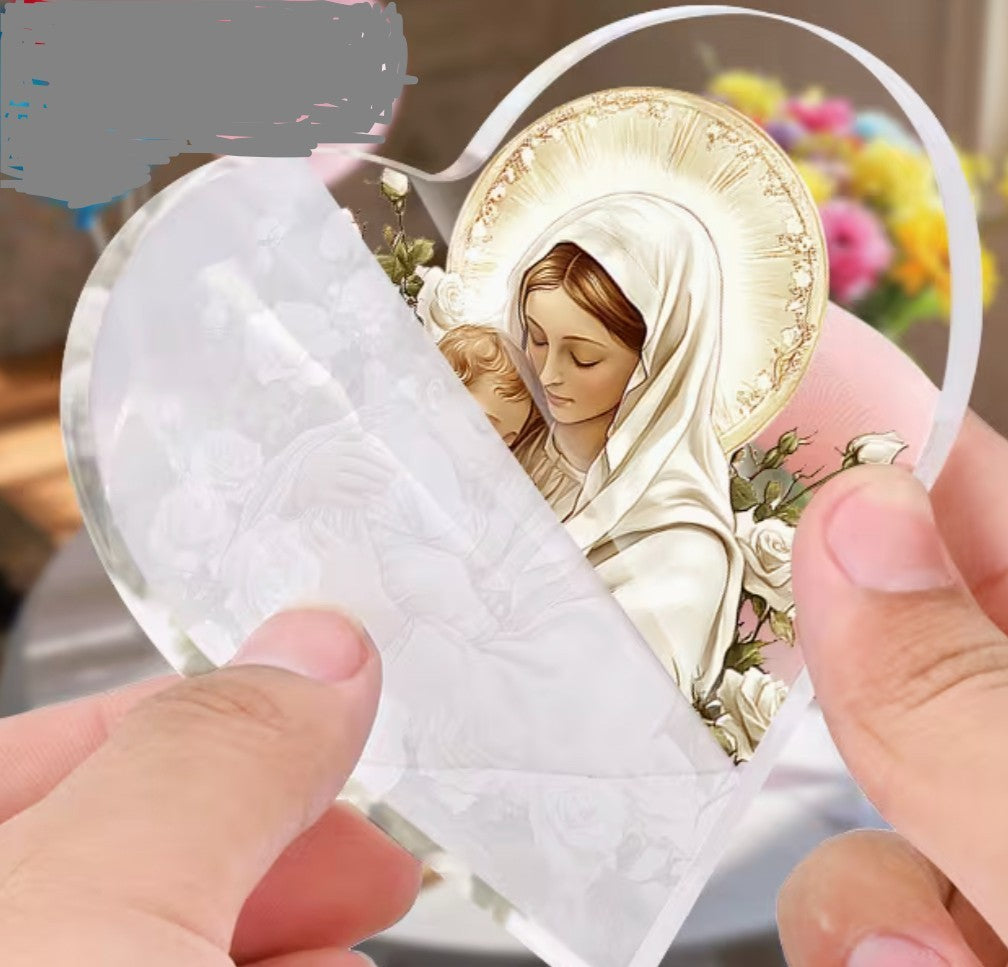 Blessed Mary & Child Jesus Small Heart Acrylic Image, New #ALM-031-R2 - Journeys of Faith
