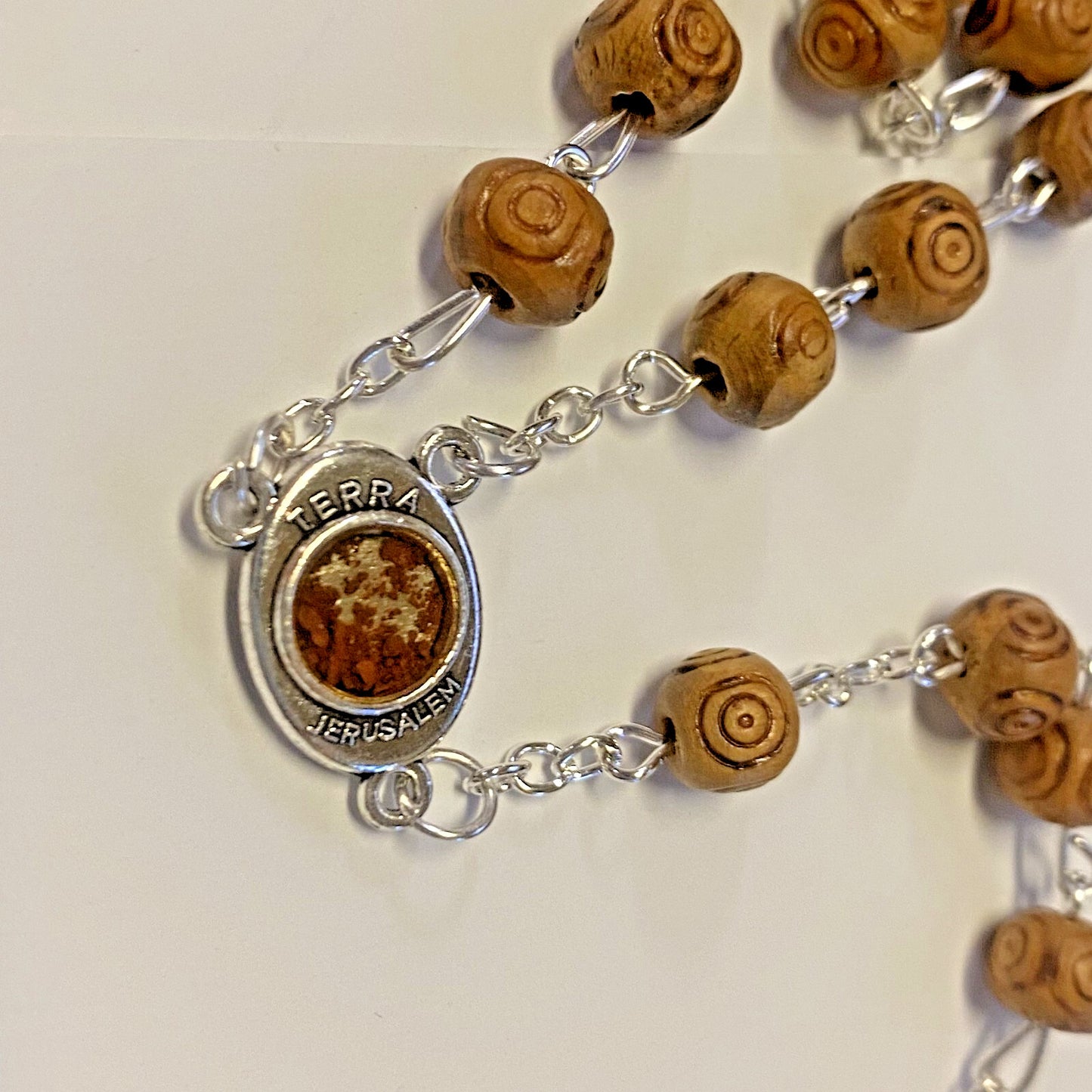 Olive Wood Rosary with Holy Soil , New from Jerusalem #AB-348-R2