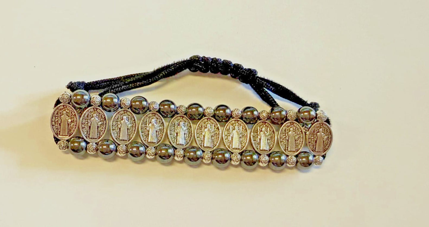 Saint Benedict Medal Hematite Rope Adjustable Bracelet, New #AB-344-R2 Journeys of Faith Collectibles:Religion & Spirituality:Christianity:Jewelry
