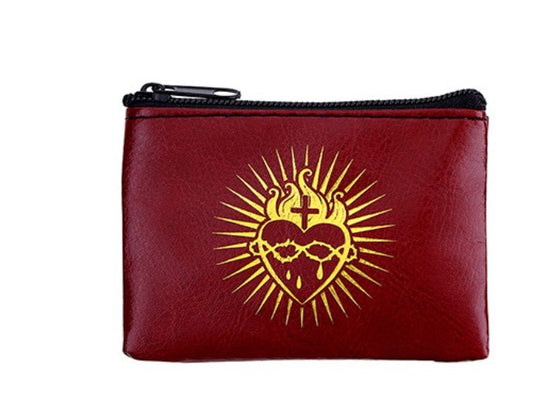 Sacred Heart Burgundy 3" Zip Rosary Pouch, New #AB-329-R2-B - Journeys of Faith