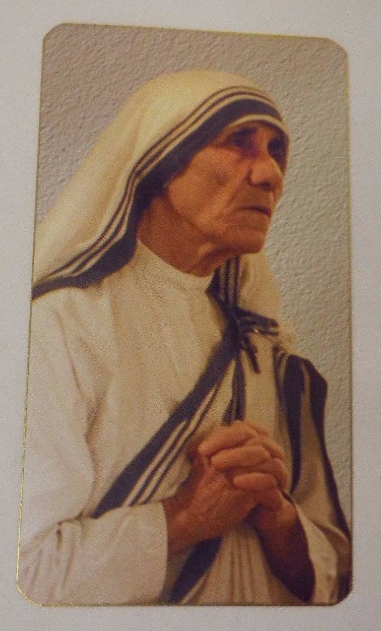 Saint Mother Teresa of Calcutta religious print by Bob and Penny Lord, featuring her portrait on the front with a blank back.