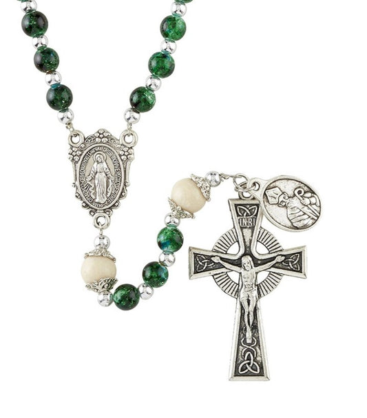 St Patrick Green Marbled Rosary,  New Gftshp-64 - Journeys of Faith