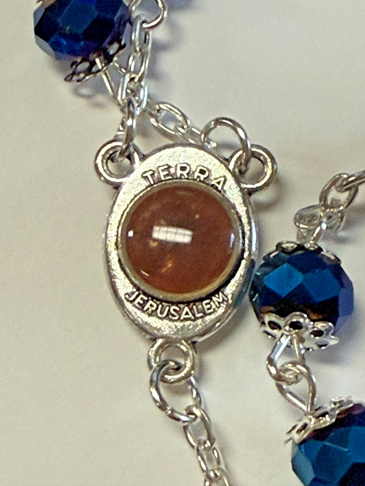Deep Blue Crystal Rosary with Relic Holy Soil from Jerusalem, New  #Gftshp-118 - Journeys of Faith