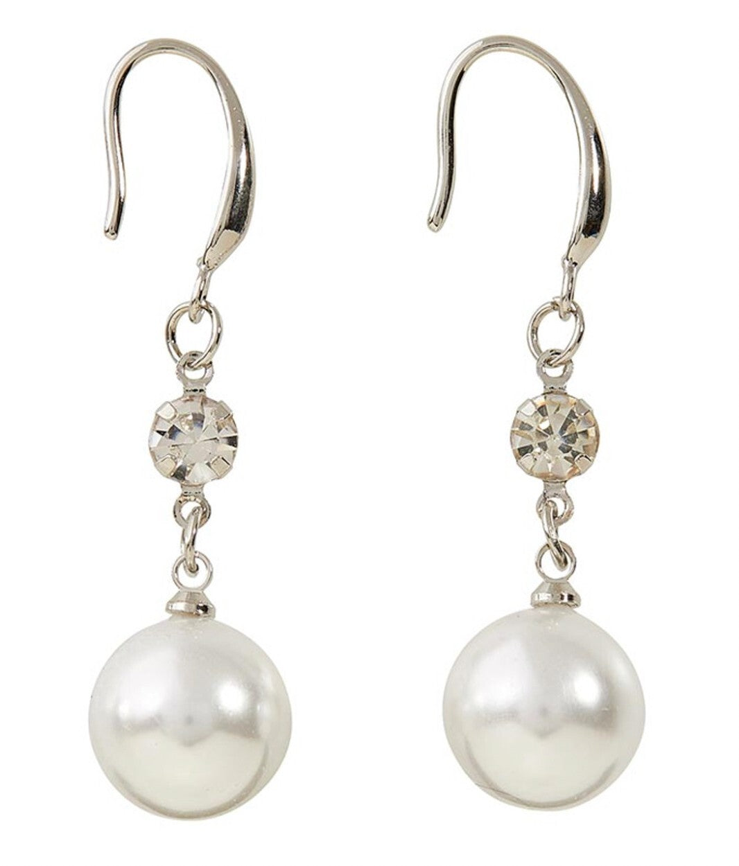 Berkander faux pearl dangle earrings, 1.5-inch length, elegant fashion jewelry with sparkling pearl accents and silver hooks.