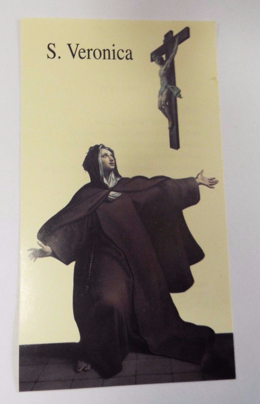 Saint Veronica Giuliani prayer holy card from Italy, featuring religious imagery and spiritual message by Bob and Penny Lord.